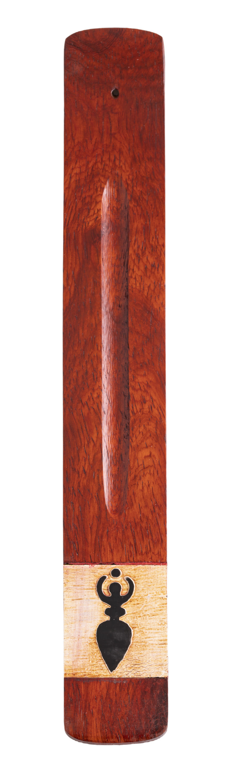 Räucherstäbchenhalter aus Holz mit Symbol der Weiblichkeit