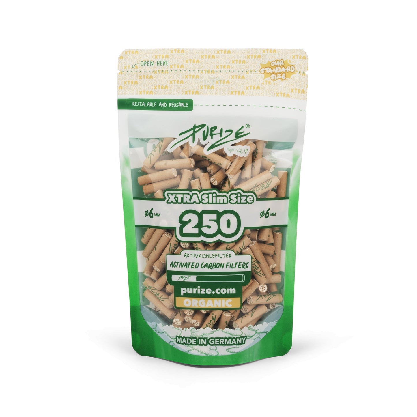 Purize | Xtra Slim Aktivkohlefilter Organic | 250er Packung