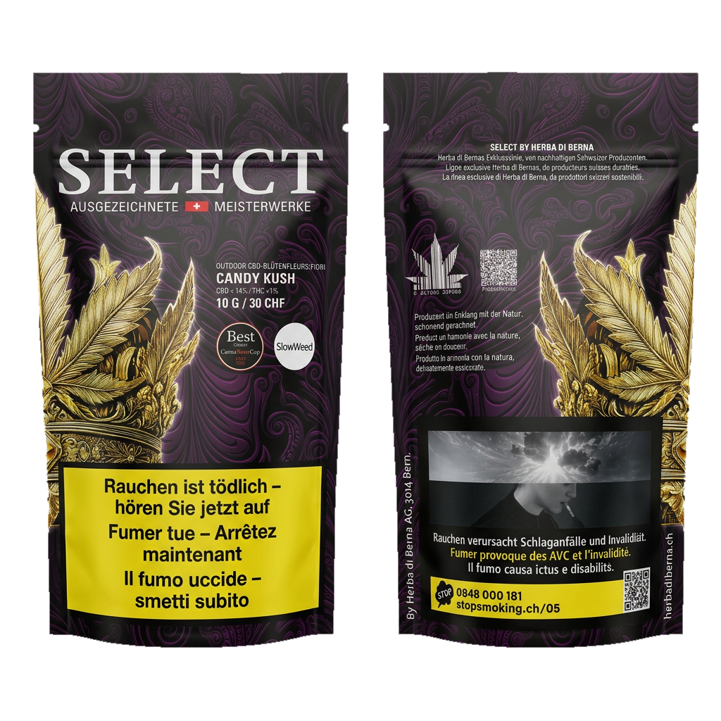 Herba Select | Candy Kush Outdoor CBD Beutel Front & Back