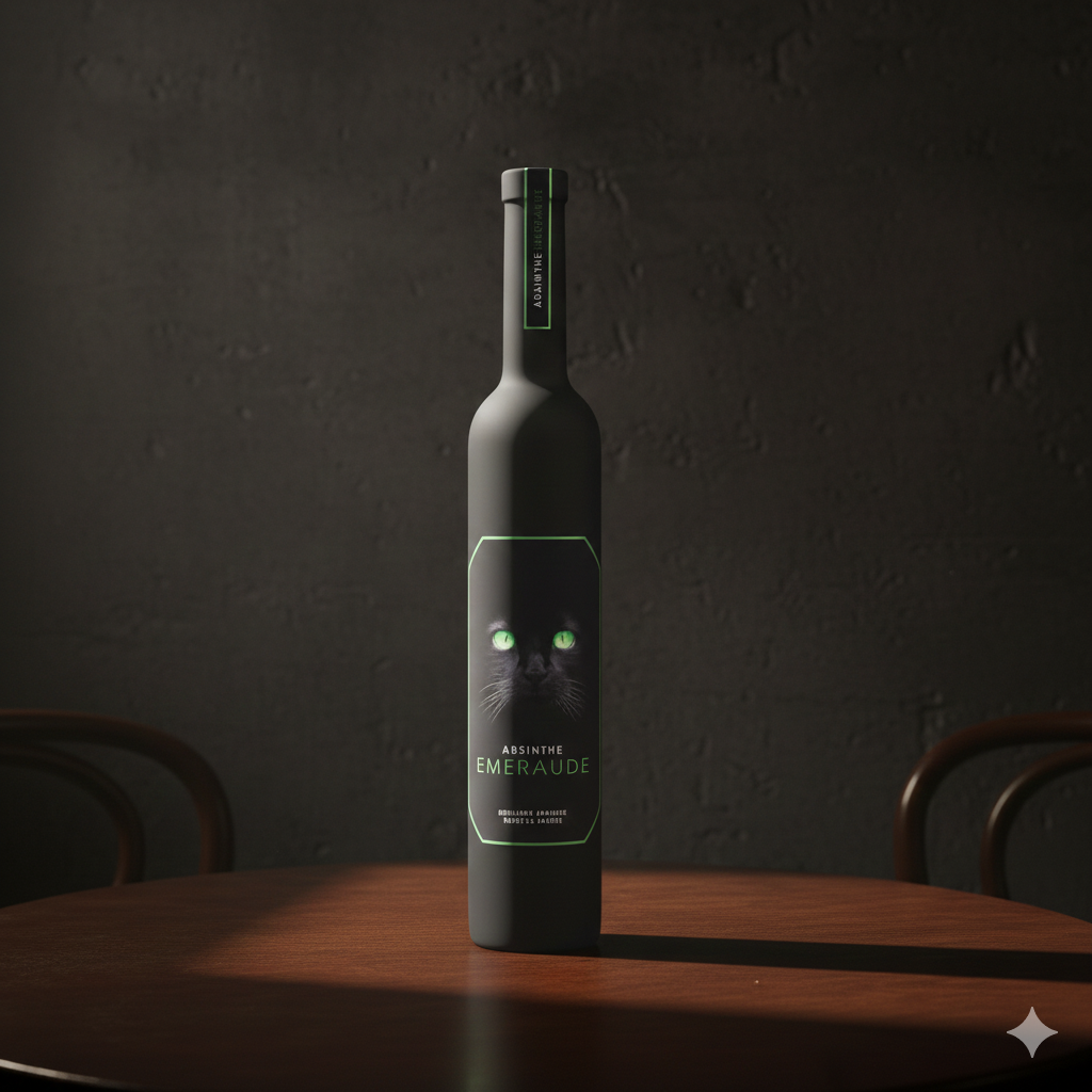 Stimmungsbild Absinthe Emeraude – atmosphärische Szene mit intensiver grüner Farbe und klassischer Val-de-Travers‑Aesthetik