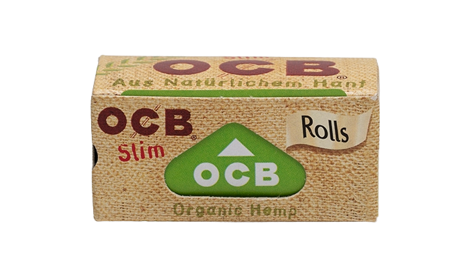 OCB Organic Hemp Rolls Slim – 4 m ungebleichtes Bio-Hanf-Papier, 4,4 cm breit, natürliche Gummierung, Recycling-Verpackung