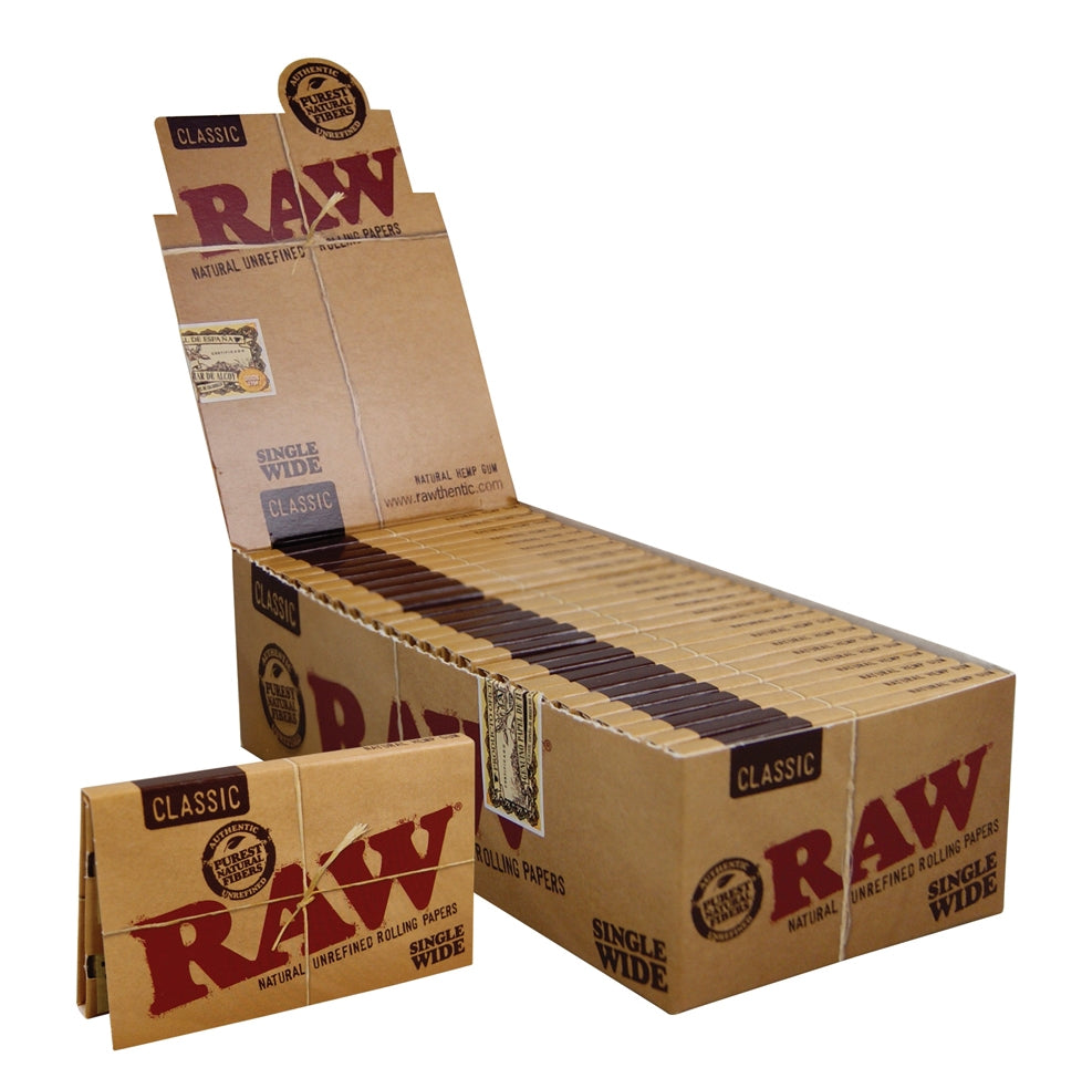 Detailbild RAW Classic Single Wide – Nahaufnahme der Papierstruktur, Akaziengummi und gitternetzartigem Wasserzeichen