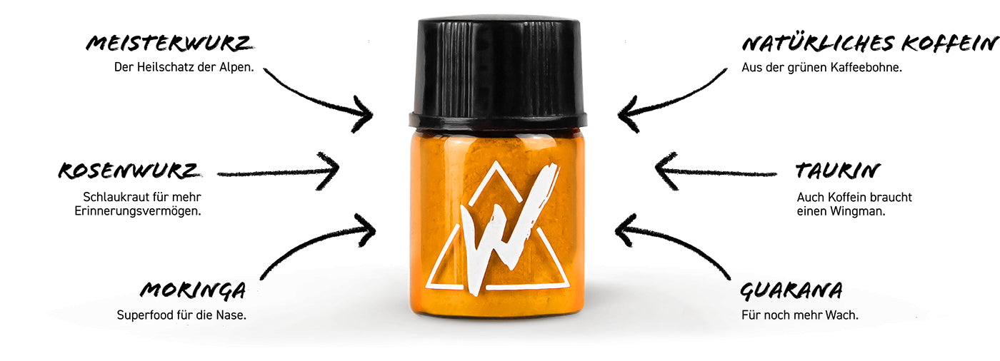 Detailbild Wildkraut Energy Sniff – Nahaufnahme der Kräutermischung und Verpackungsdetails