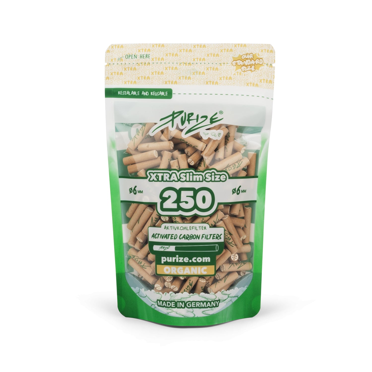Purize | Xtra Slim Aktivkohlefilter Organic | 250er Packung