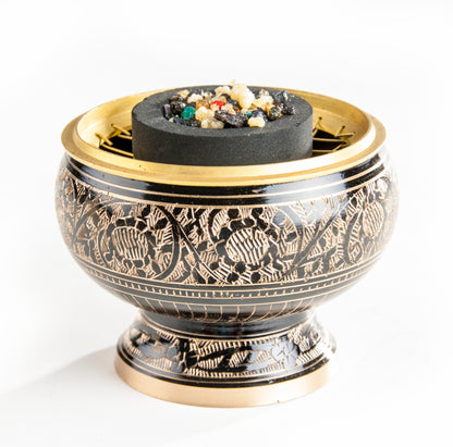 Messing-Räuchergefäss mit Netz schwarz / gold