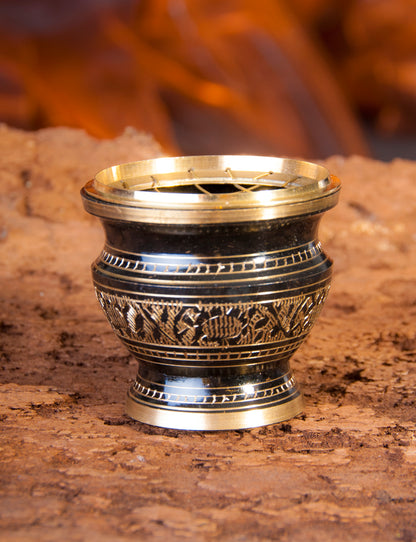 Messing-Räuchergefäss mit Netz schwarz / gold