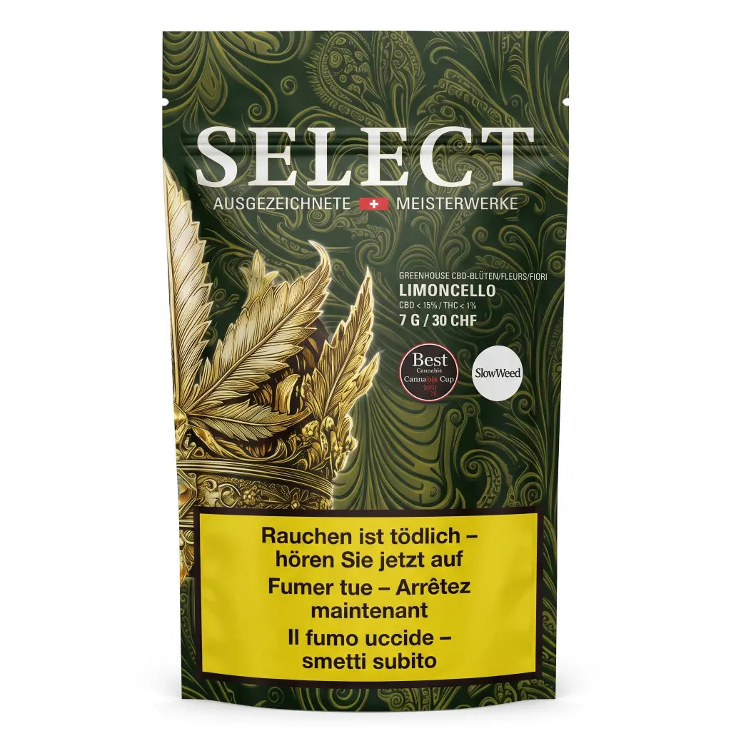 Herba Select Limoncello Greenhouse CBD | Produziert von Slow Weed | 7g Beutel Frontansicht