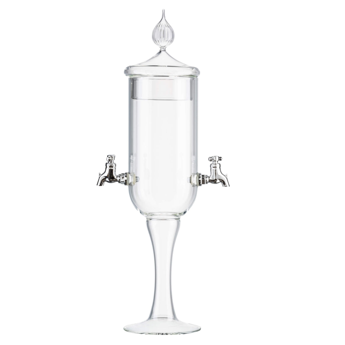 Absinthe Fontäne klein aus Glas – 44 cm hoch, 2 abschraubbare chrombeschichtete Hähnchen, Ø 18 cm