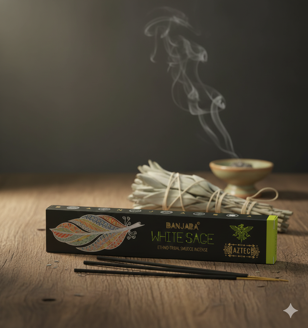 Stimmungsbild White Sage – ruhige, spirituelle Atmosphäre mit Fokus auf reinigenden Salbei-Duft
