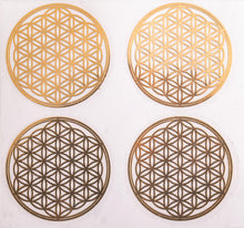 Blume des Lebens Aufkleber – goldgeprägt auf transparenter Folie, Ø 3 cm, stark haftend, 4 Stück pro Blatt