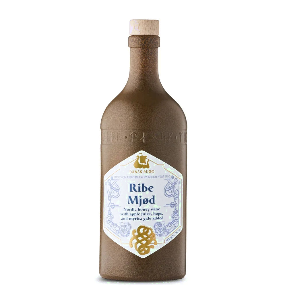 Dansk Mjød Ribe Mjød 75cl – feinherber Met mit Apfelsaft und Porsekraut, fruchtige Säure und runenverziertes Flaschendesign