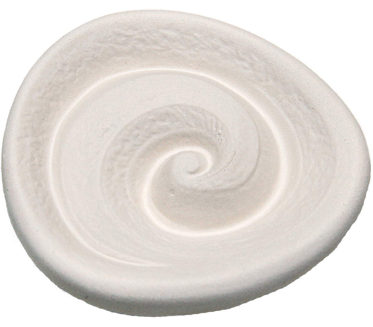 Obenansicht Duftstein Spirale aus Keramik, ø 7 cm, weiss, Unterseite glasiert für ätherische Öle