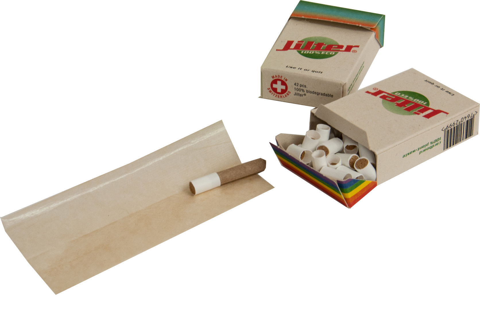 Anwendungsbild ECO‑Jilter – Papierfilter beim Selbstdrehen, Klickbox und nachhaltiges Material sichtbar