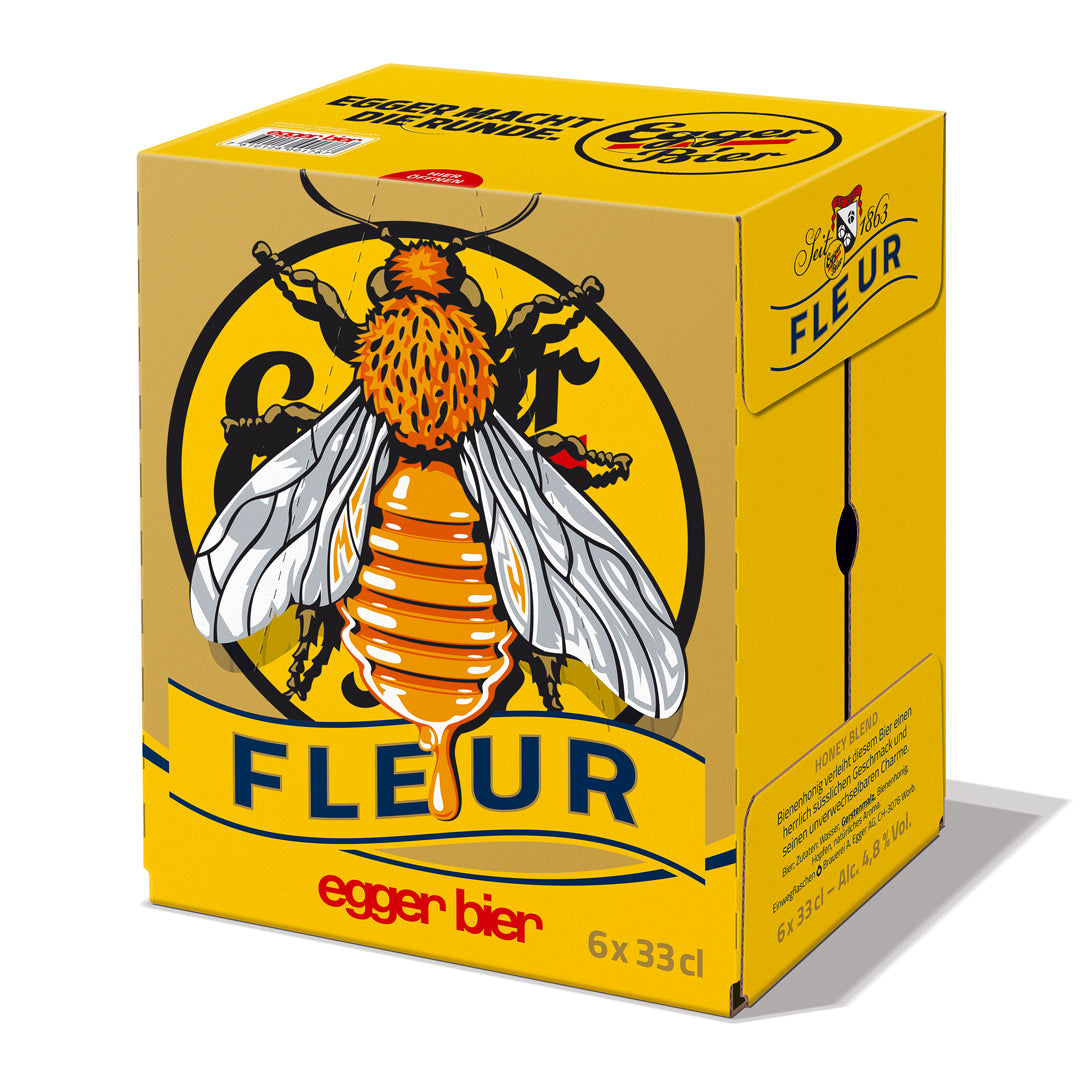 Egger Fleur Honigbier 6×33cl – helles Honigbier aus Worb, süsslich‑aromatisch, pasteurisiert, 4.8% vol, Bronze Beer Star 2022