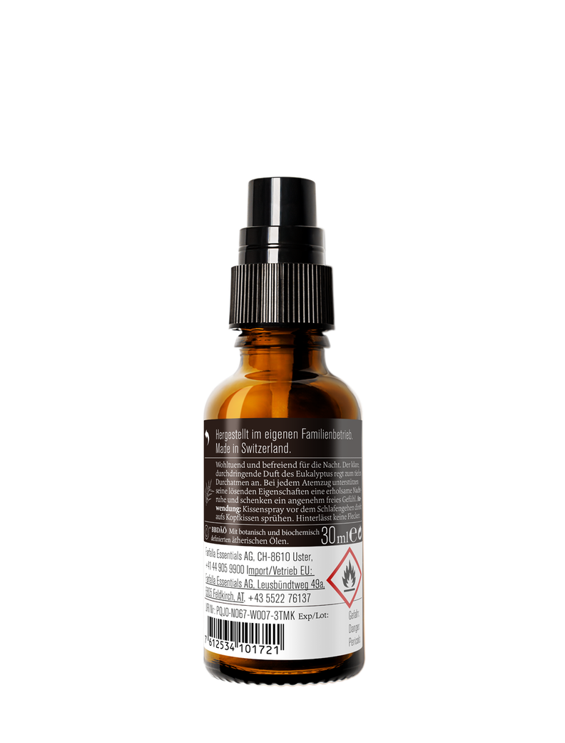 Rückseite Farfalla Kissenspray Atemwohl – 30 ml Braunglasflasche mit Etikett und Inhaltsangaben