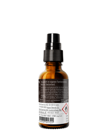 Rückseite Farfalla Kissenspray Atemwohl – 30 ml Braunglasflasche mit Etikett und Inhaltsangaben