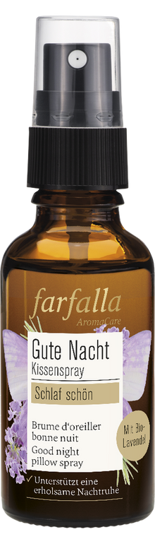 Farfalla Kissenspray Schlaf schön – Gute Nacht, 30 ml Braunglasflasche mit Lavendel und ätherischen Ölen