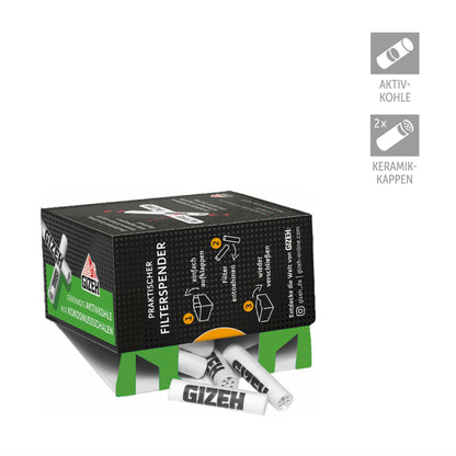 Detailbild Gizeh Aktivkohlefilter – Nahaufnahme der Keramikkappen, 6 mm Durchmesser und 2.7 cm Länge