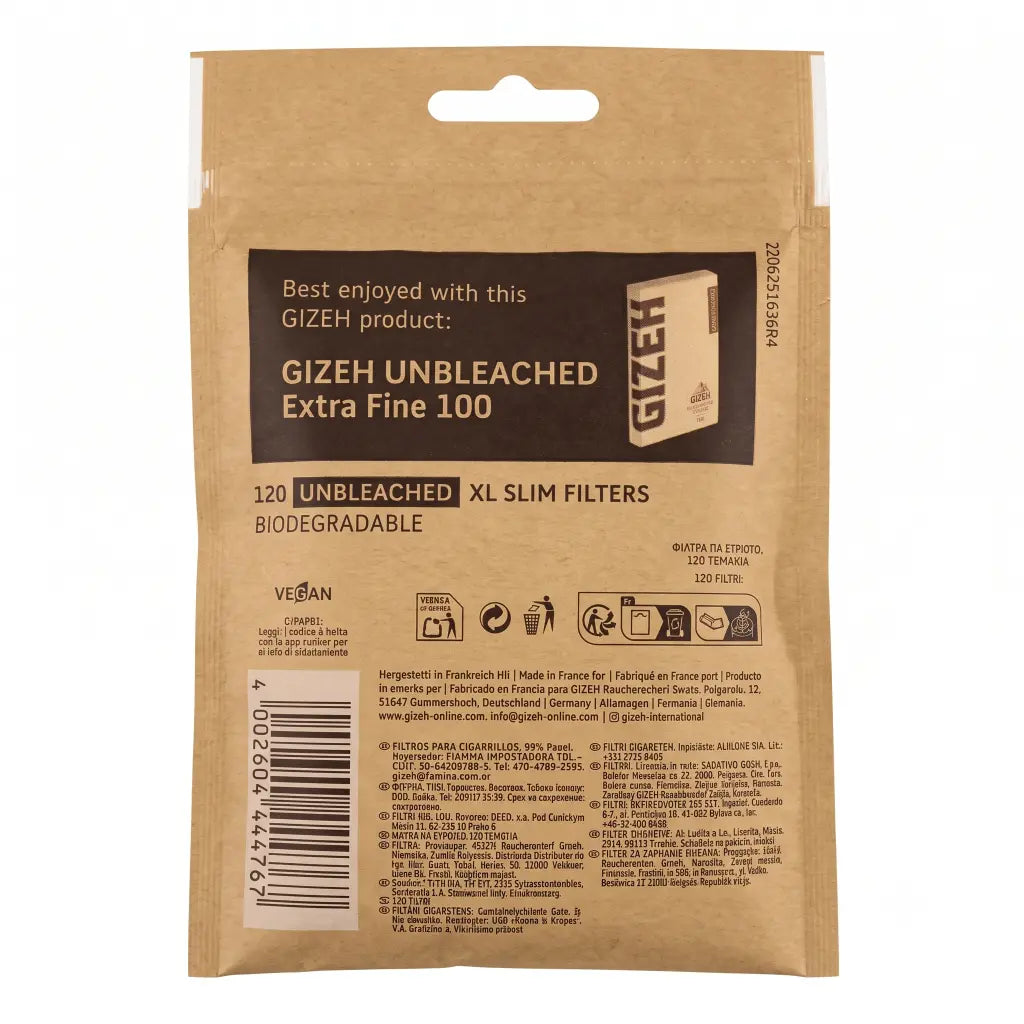 Gizeh XL Slimfilters unbleached | Beutel à 120 Filter Rückseite