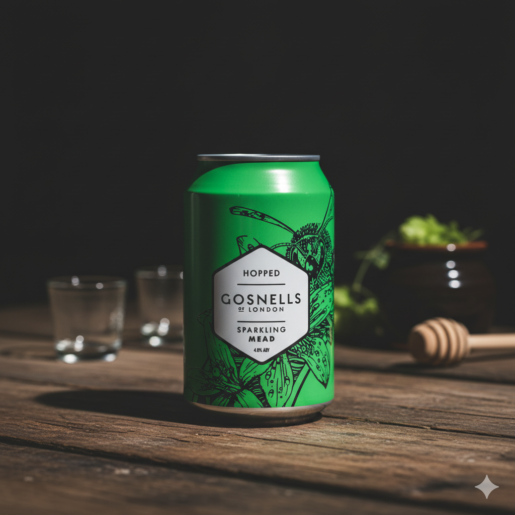 Stimmungsbild Gosnells Mead – erfrischende Szene mit Fokus auf Dose, Honigwein und Hopfencharakter