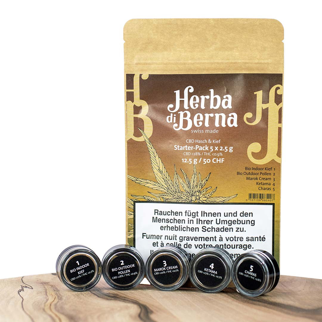 Herba di Berna CBD Hasch Starter Pack – 5 Sorten à 2,5g, diverse Aromen, bis 28% CBD und 0,9% THC