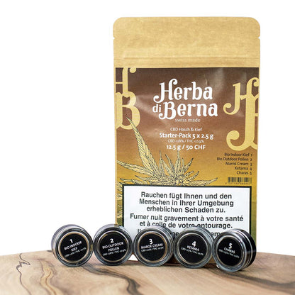 Herba di Berna CBD Hasch Starter Pack – 5 Sorten à 2,5g, diverse Aromen, bis 28% CBD und 0,9% THC