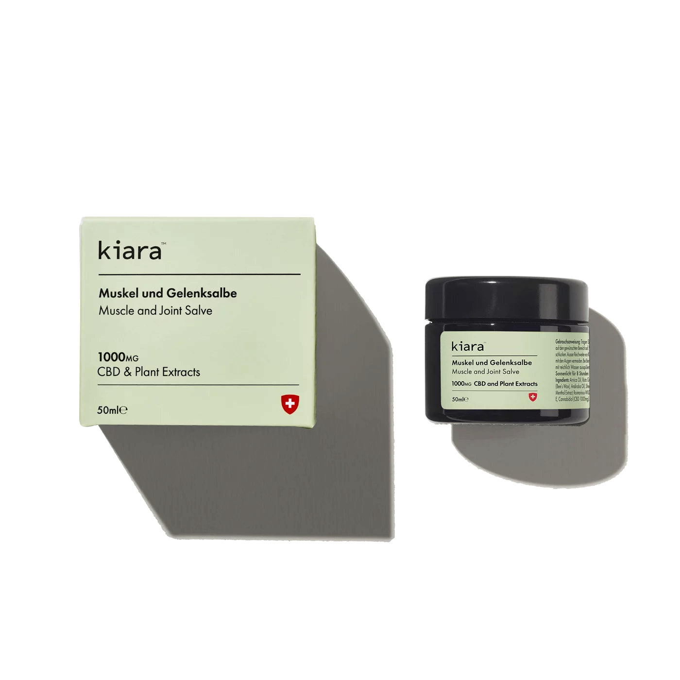 Kiara Naturals CBD Muskel-Gelenksalbe 50ml – 1000mg CBD, Arnika, Raute, Kampfer, organische Kräuter, pflegend und schnell einziehend