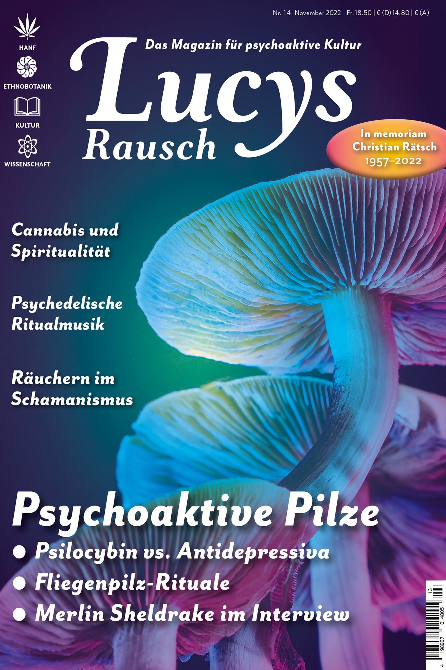 Magazin Lucy’s Rausch Nr. 14 – Hochglanzmagazin zu psychoaktiven Substanzen, Schwerpunkt psychoaktive Pilze, 112 Seiten