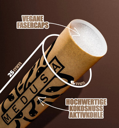 Detailbild Medusa Aktivkohlefilter – Nahaufnahme der Hybridstruktur aus Kokos-Aktivkohle und veganen Faserfiltern