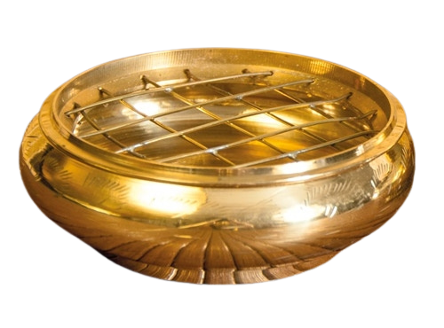 Flaches Messing-Räuchergefäss mit Netz – Ø 8 cm, Höhe 2,5 cm, ideal für sanftes Räuchern von Harzen und Kräutern