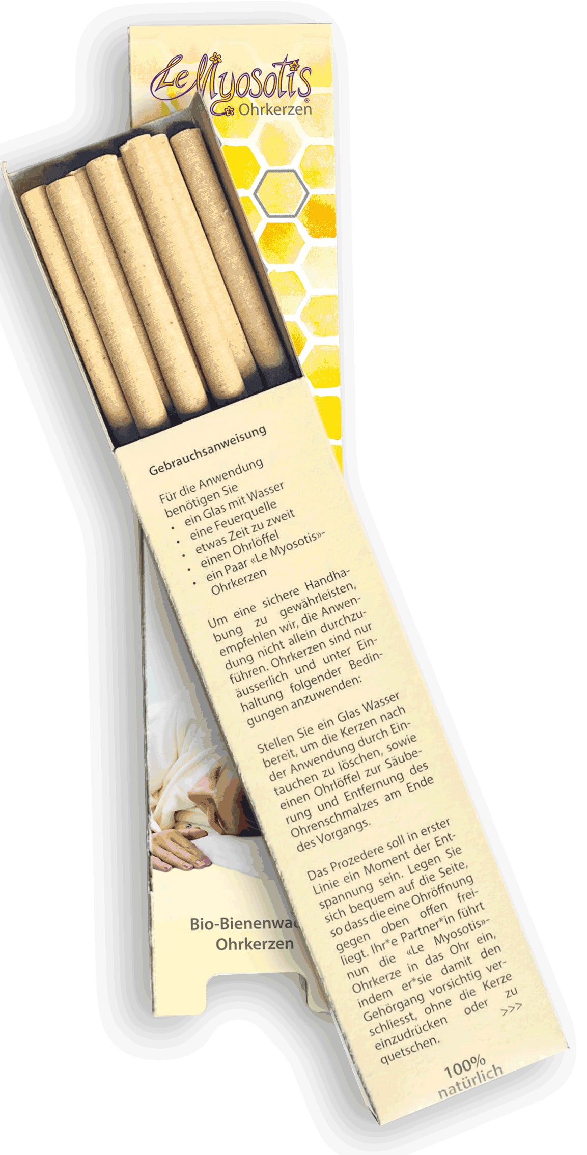 Ohrkerzen  & Eucalyptus Le Myosotis – 5 Paar aus Bio-Bienenwachs, Baumwoll-Leinen, 100% kompostierbar