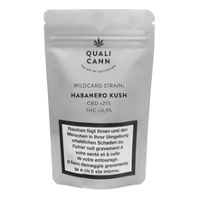 Qualicann Habanero Kush Indoor 2g – dichte, harzige CBD‑Blüten mit süss-scharfer Pinien‑ und Harznote, <21% CBD
