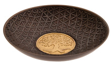 Räucherschale Yggdrasil ø19 cm – antiker Look aus Aluminium im Kupferfinish, goldgeprägter Lebensbaum in der Mitte