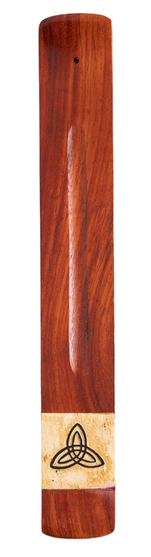 Räucherstäbchenhalter aus Holz mit keltischem Knoten – Schiffchenform, Triquetta‑Symbol für Dreisamkeit