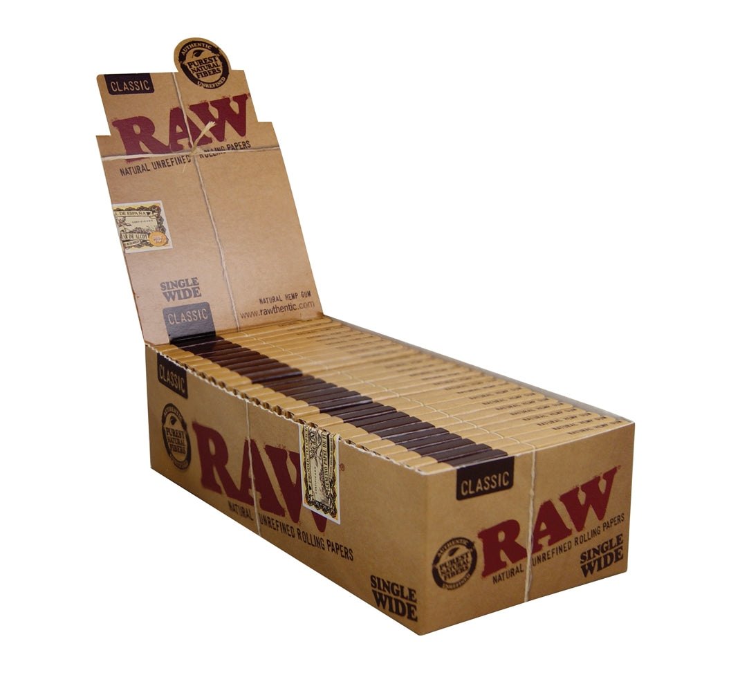 RAW Classic Single Wide Double Window – ungebleichtes, extrem dünnes Pflanzenfaserpapier mit natürlichem Akaziengummi, 25×100 Blatt