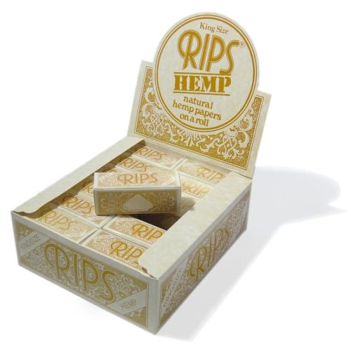 Rips Braun King Size Hemp – 100% Hanfpapier auf 5‑m Rolle, natürliche Gummi-Arabicum-Gummierung, 24‑Rollen Packung