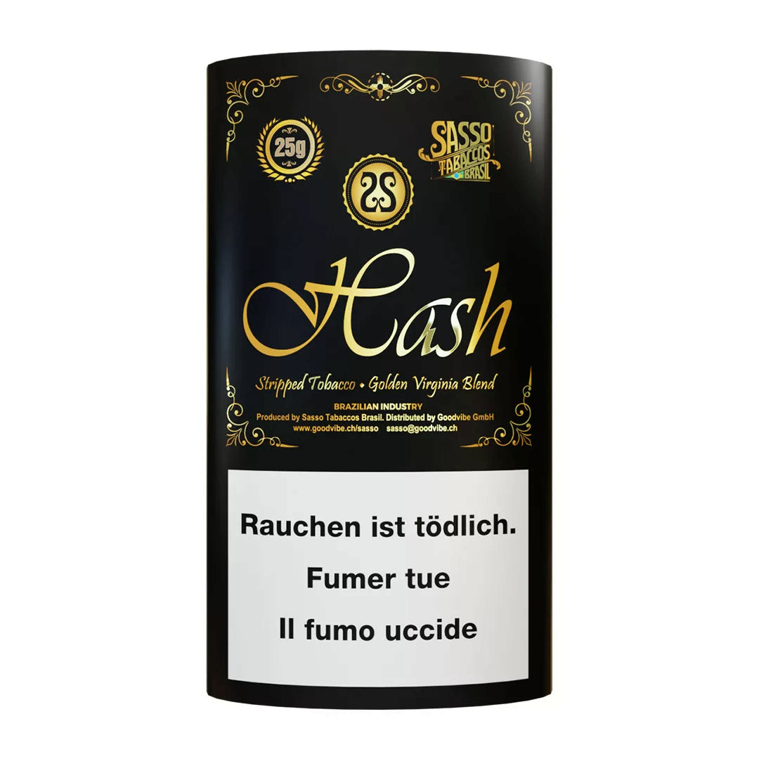 Sasso Hash Tabak 25g – heller, feingeschnittener Golden‑Virginia‑Blend ohne Zusatzstoffe, natürlicher Geschmack und leichte Stärke