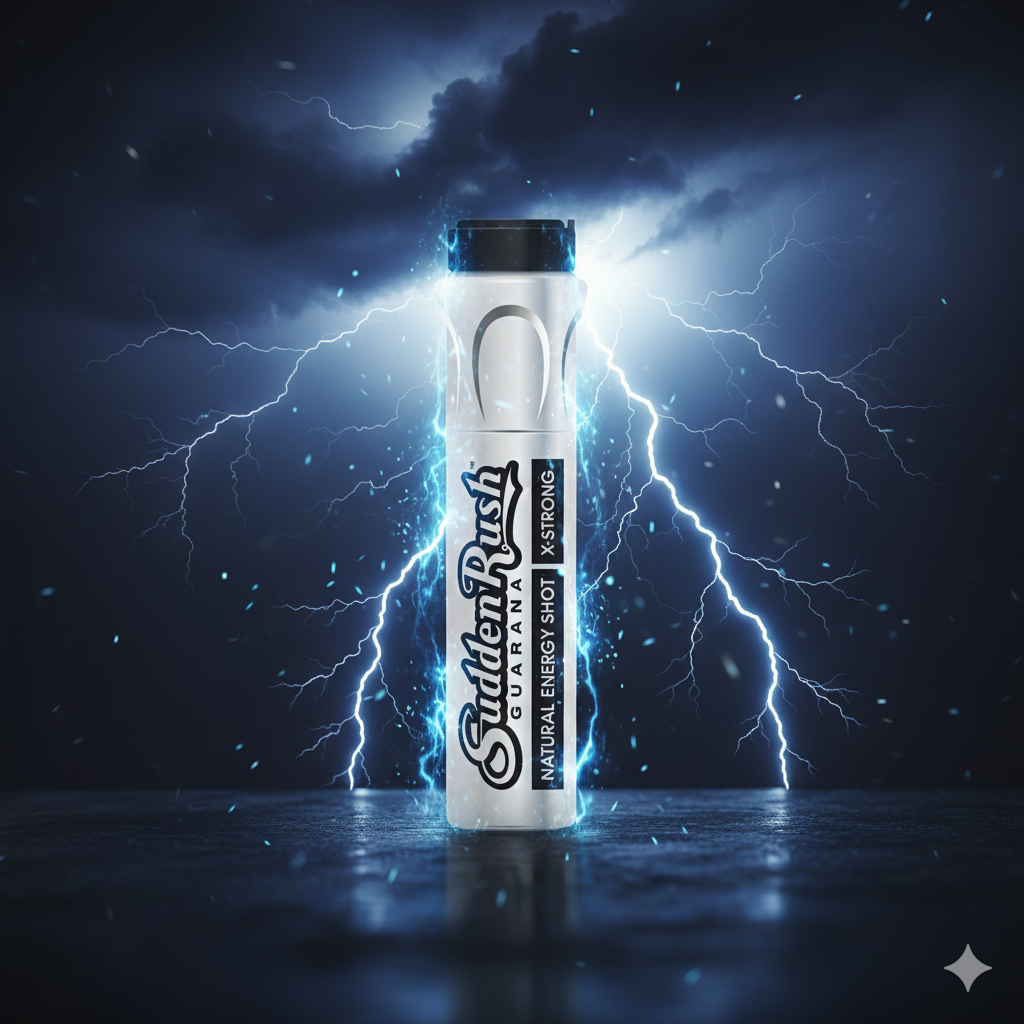 Stimmungsbild Sudden Rush X‑Strong – dynamische Szene mit natürlichem Guarana und kraftvollem Energy‑Charakter