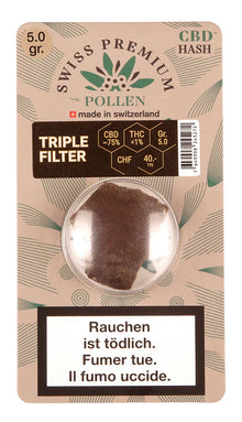Swiss Premium Pollen Triple Filter 5g – dunkler CBD‑Pollen aus 3‑fach Kaltextraktion, ca. 75% CBD, erdiges Aroma