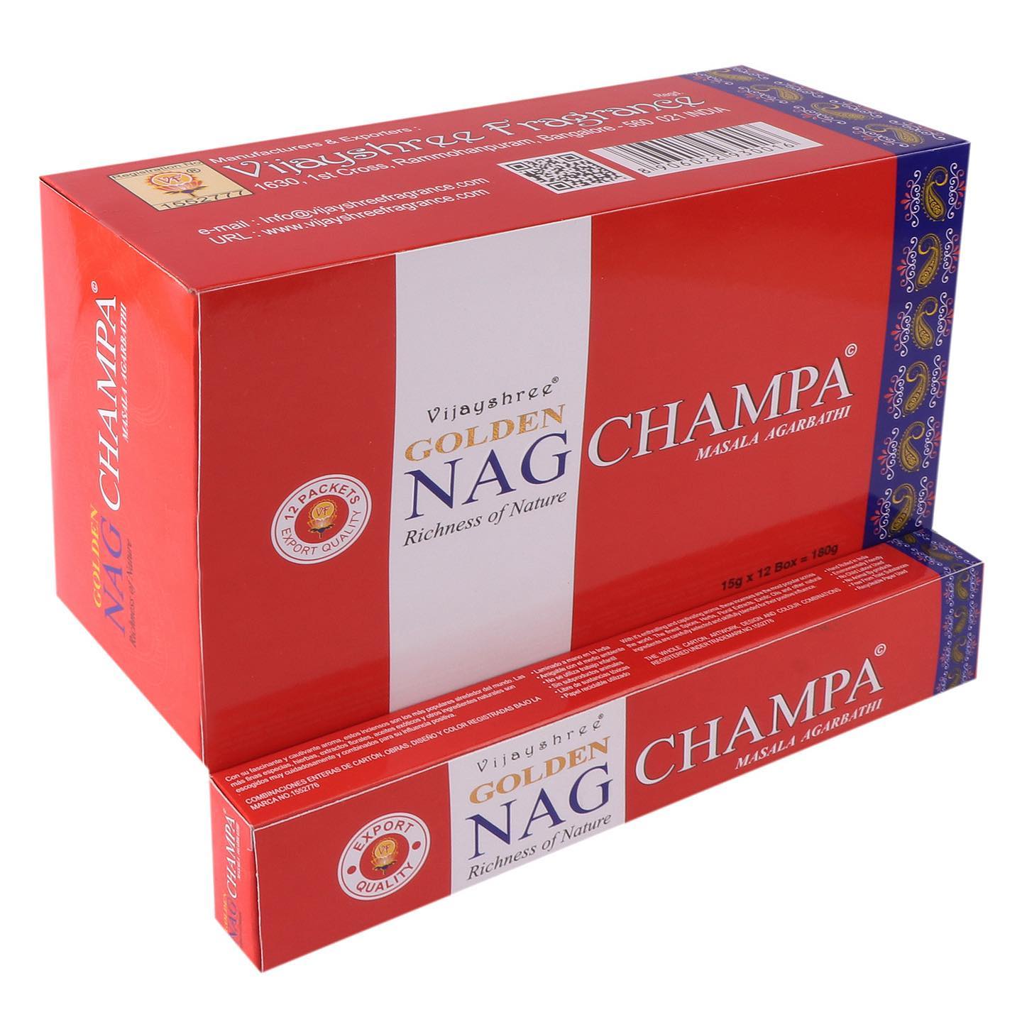 Vijayshree Golden Nag Champa 12×15g – handgerollte Räucherstäbchen aus Indien, natürlich, fair produziert, traditionelle Rezeptur